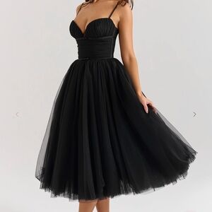 House of CB Black Fit and Flare Midi Dress